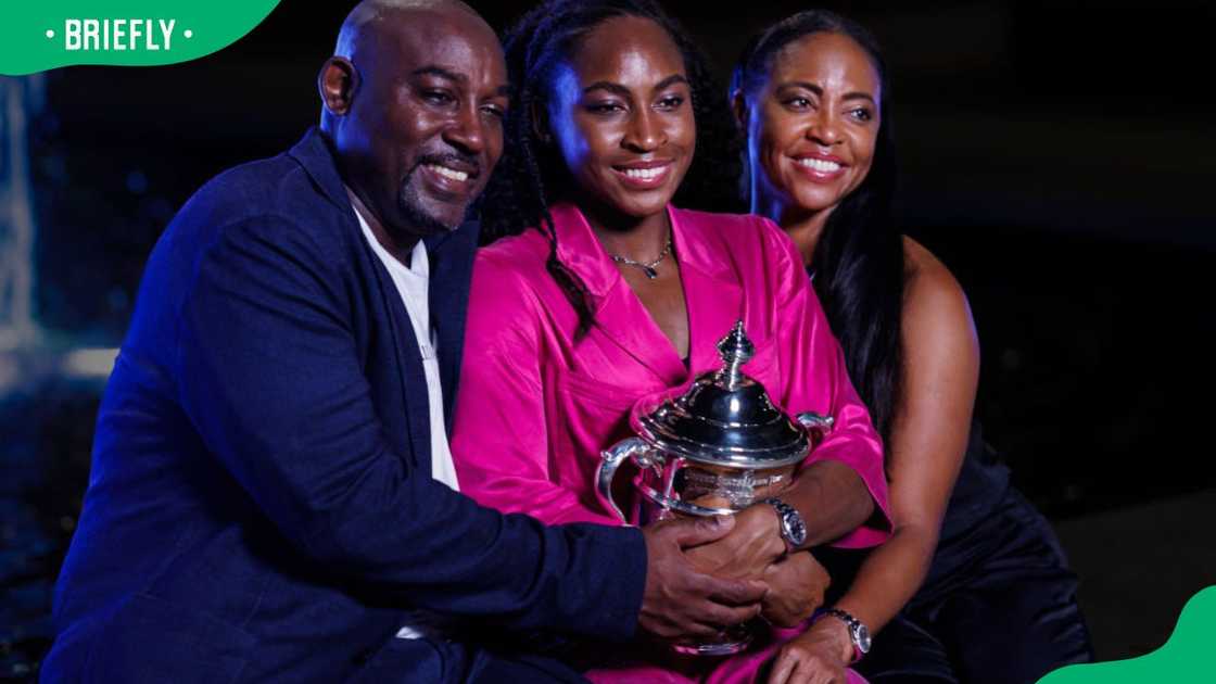 Coco Gauff and her parents, Corey and Candi Gauff, at the 2023 US Open at the USTA Billie Jean King National Tennis Center