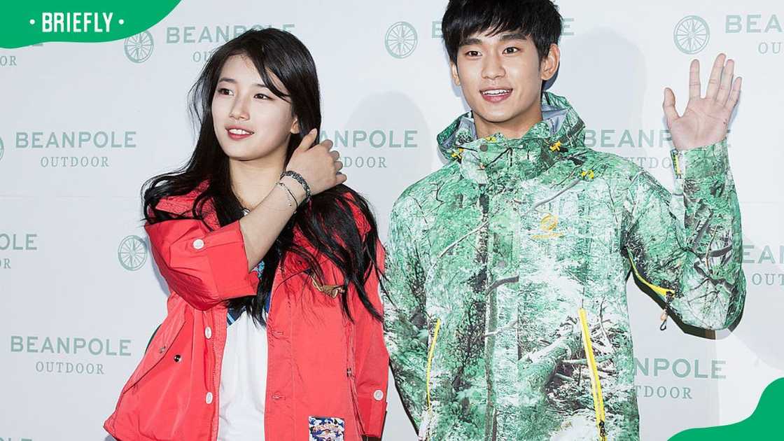Kim Soo-hyun and Bae Suzy pose for media during The 3rd Bean Pole Outdoor Glamping Festival in 2013 Kim Soo-hyun and Bae Suzy pose for media during The 3rd Bean Pole Outdoor Glamping Festival in 2013