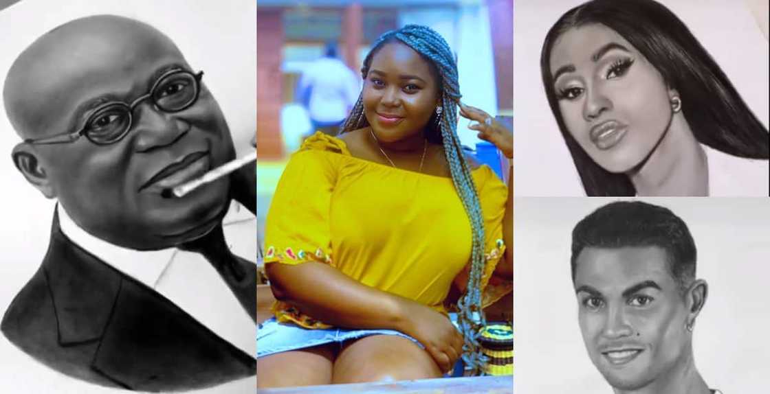 Talented Ghanaian lady draws 16 world icons in 10 days using pencil Talented Ghanaian lady draws 16 world icons in 10 days using pencil