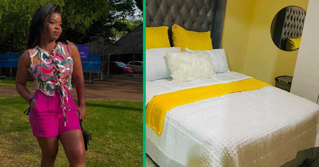 The lady used her bedroom space well and incorporated colours and neutrals nicely The lady used her bedroom space well and incorporated colours and neutrals nicely