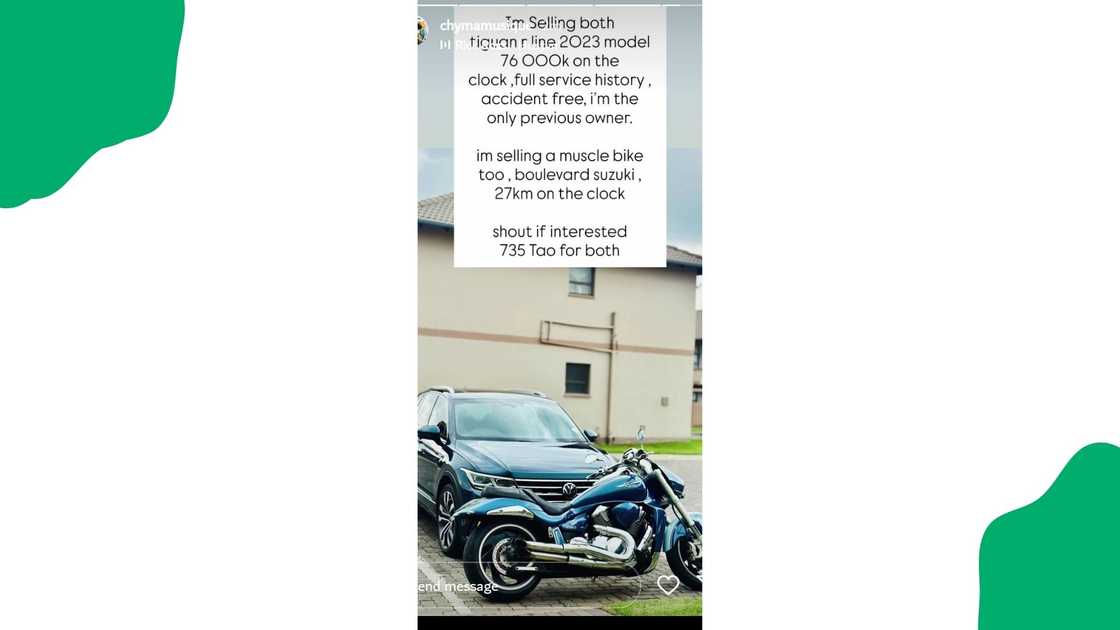 Chymamusique shares photos of his car and motorbike