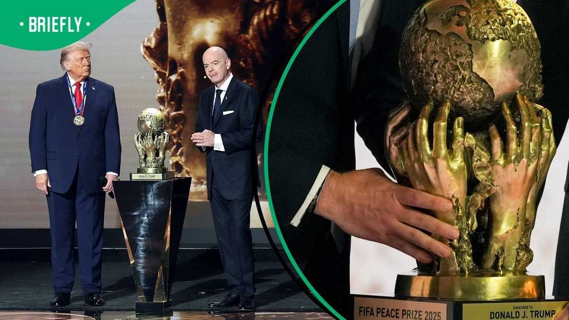 Donald Trump was awarded the inaugural Peace Prize trophy Donald Trump was awarded the inaugural Peace Prize trophy