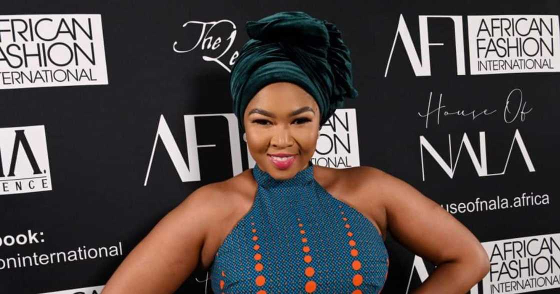 Ayanda Ncwane at the African Fashion International (AFI) commemoration of Africa Day on May 25, 2021