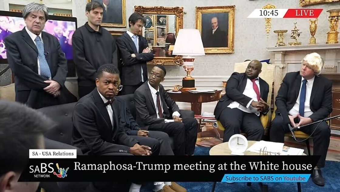 A comedic skit recreating Ramaphosa and Trump’s White House meeting had South Africans laughing. A comedic skit recreating Ramaphosa and Trump’s White House meeting had South Africans laughing.