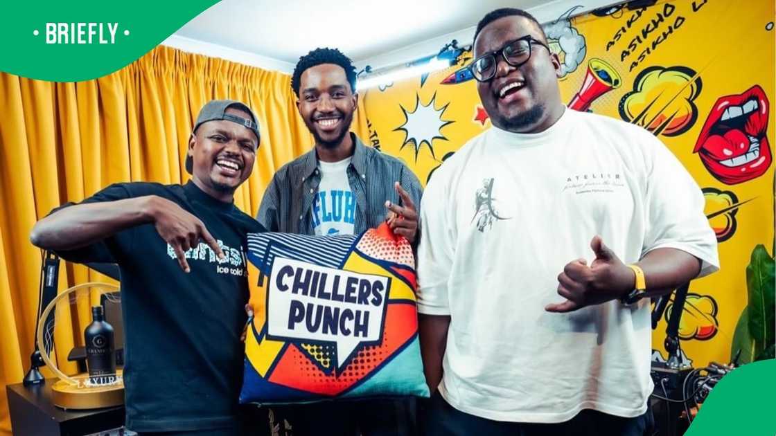 'Podcast and Chill' hosts MacG and Sol Phenduka with 'Big Brother Mzansi' winner Sweet Guluva.