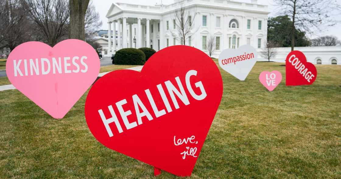 POTUS and FLOTUS decorate White House lawn with hearts for Valentines Day POTUS and FLOTUS decorate White House lawn with hearts for Valentines Day