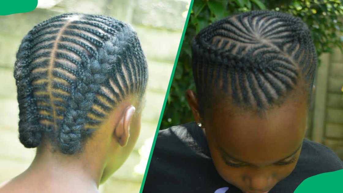 A lady with straight-back cornrows styled for everyday wear A lady with straight-back cornrows styled for everyday wear