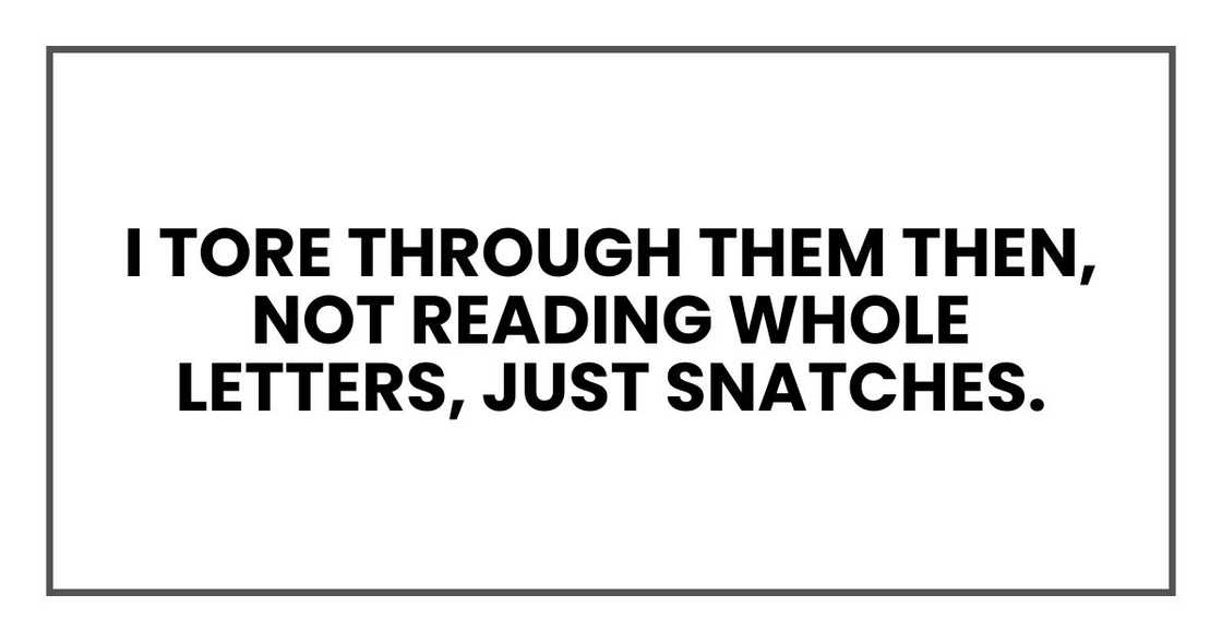 I tore through them then, not reading whole letters, just snatches.