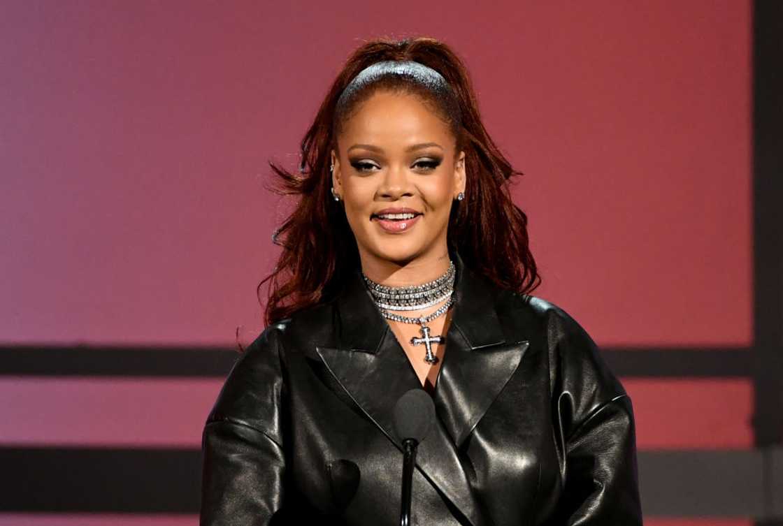 Rihanna speaks onstage at the 2019 BET Awards Rihanna speaks onstage at the 2019 BET Awards