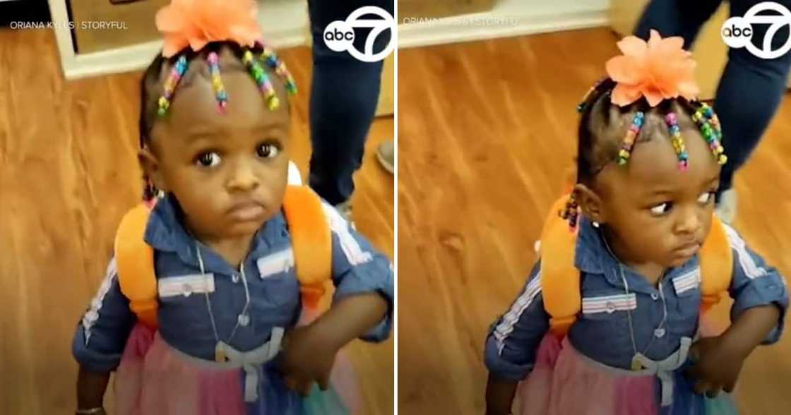 A small girl's reaction on her first day at daycare caused laughter worldwide. A small girl's reaction on her first day at daycare caused laughter worldwide.