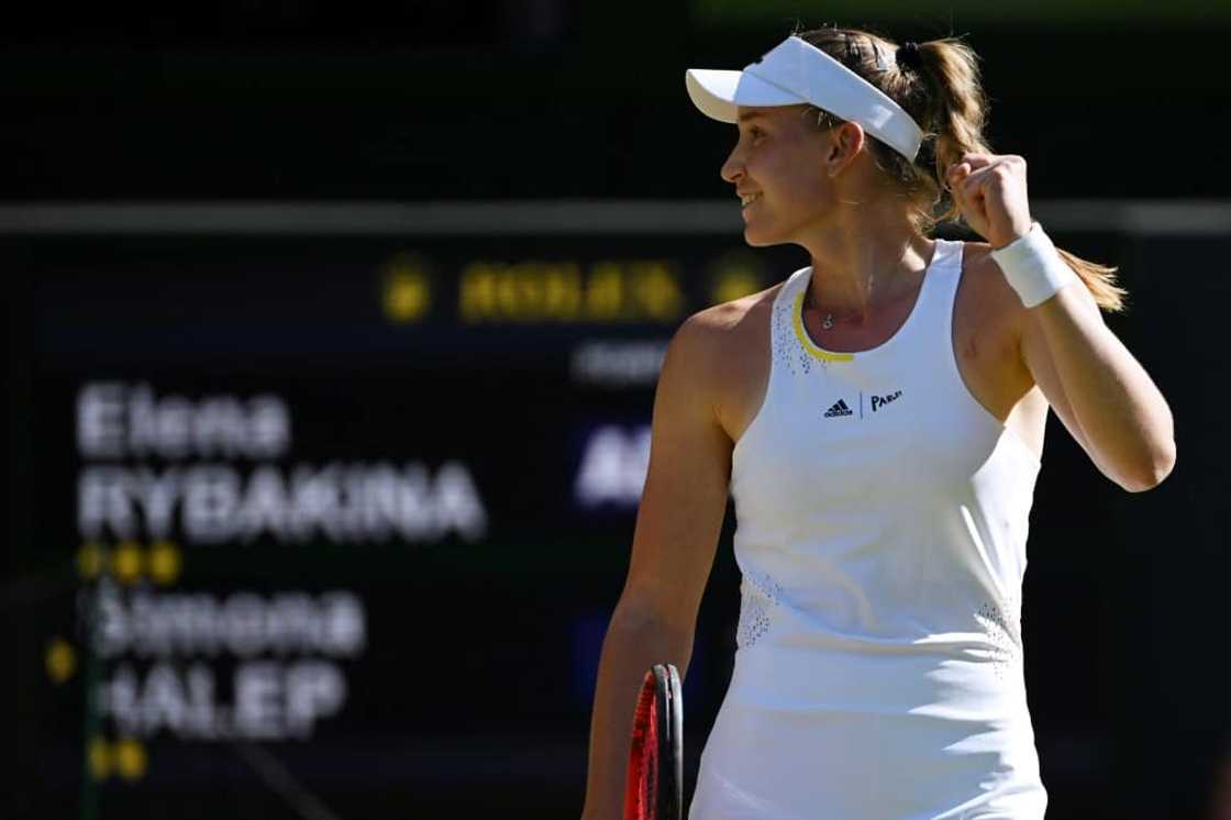 Final chance: Elena Rybakina celebrates winning against Simona Halep in the semi-final Final chance: Elena Rybakina celebrates winning against Simona Halep in the semi-final