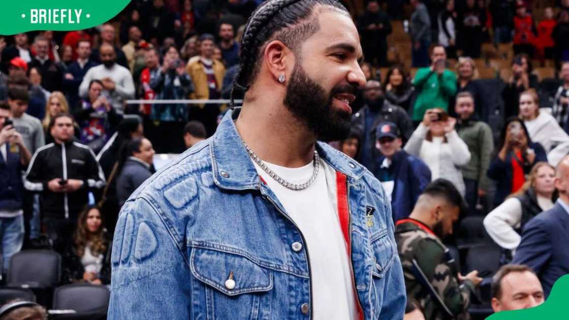 Rapper Drake during the 2023 NBA In-Season Tournament game against the Toronto Raptors at Scotiabank Arena