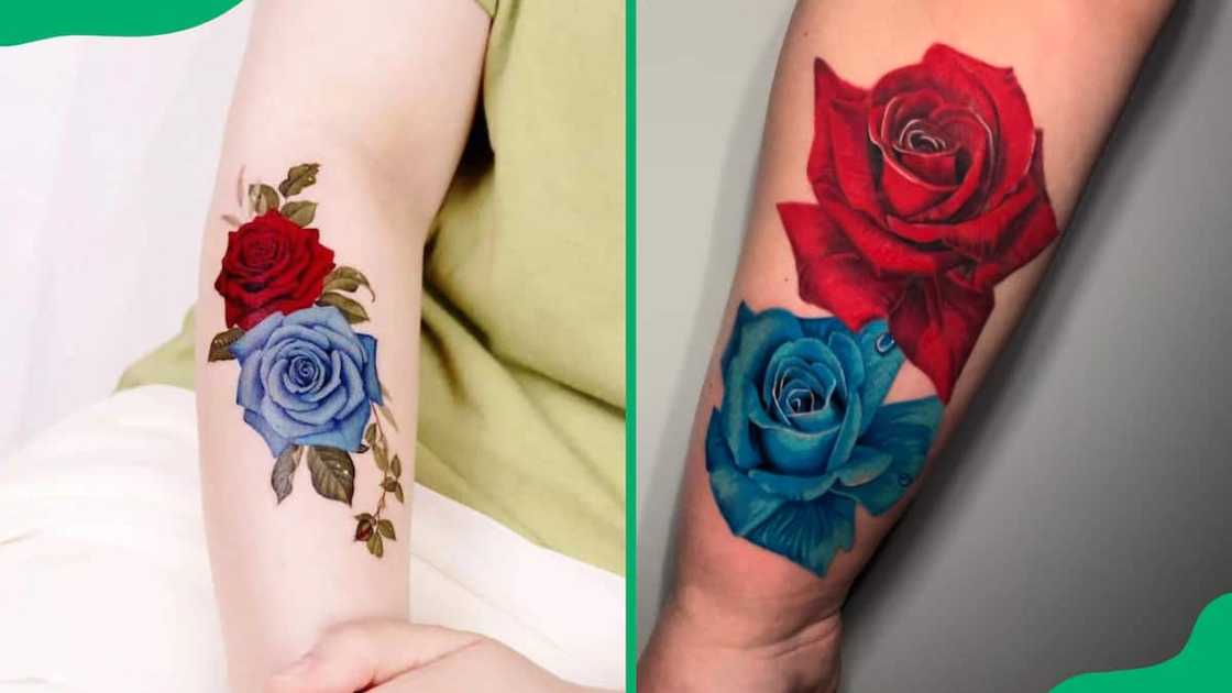 Blue and red rose arm tattoo Blue and red rose arm tattoo