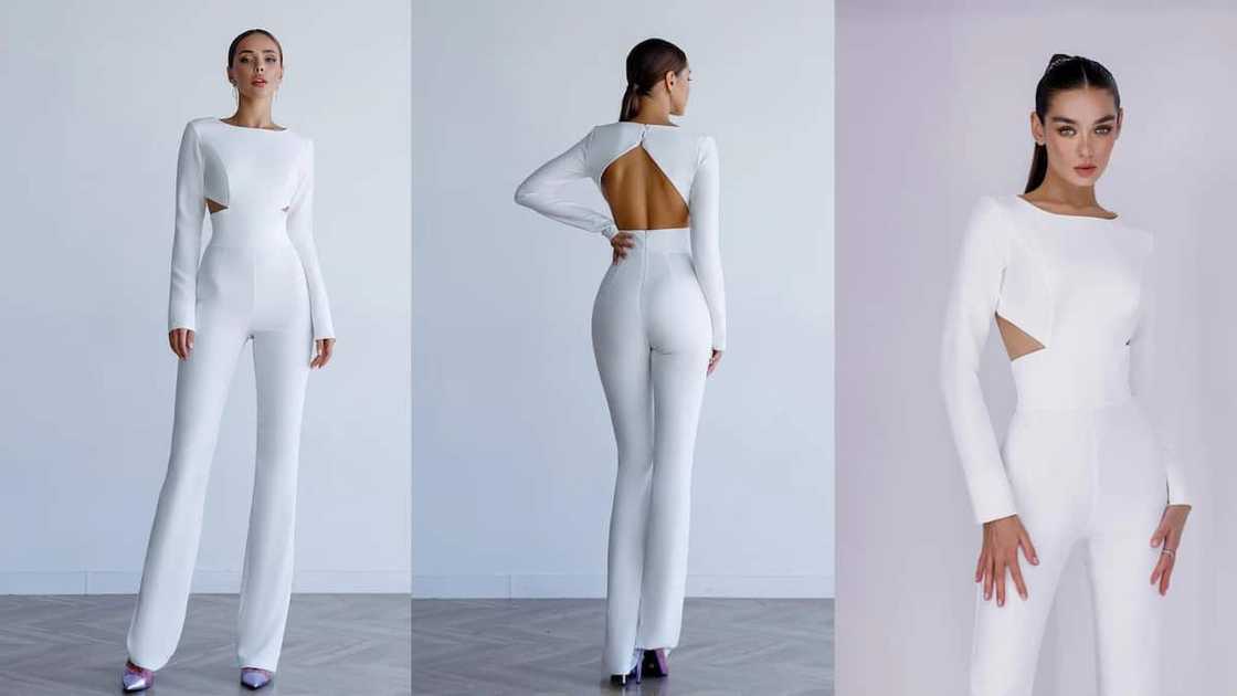 Backless cutout jumpsuit with long sleeves and round neckline Backless cutout jumpsuit with long sleeves and round neckline