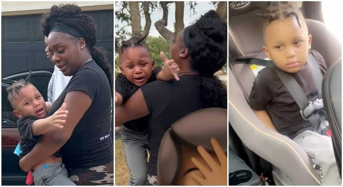 Photos of Miss Shai trying to get her son to follow her back home after visiting grandma