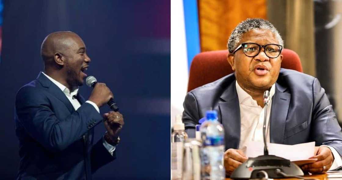 Mzansi social media users are hilariously reacting to Fikile Mbalula's decision to block Mmusi Maimane. Image: @MmusiMaimane/MbalulaFikile/Twitter