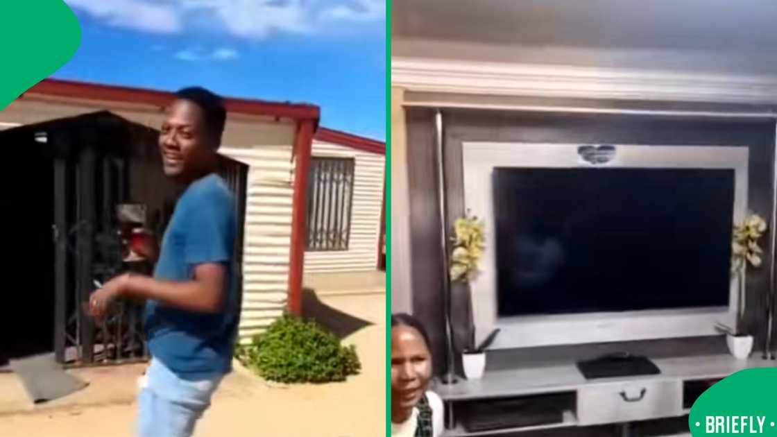 The visual on the right showed the TV room inside a shack