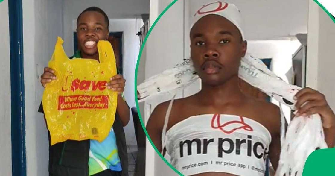 Fashionista creates glamorous dress with plastic bags Fashionista creates glamorous dress with plastic bags