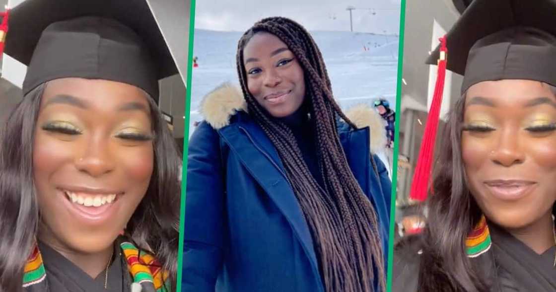 A young woman shares graduation photos