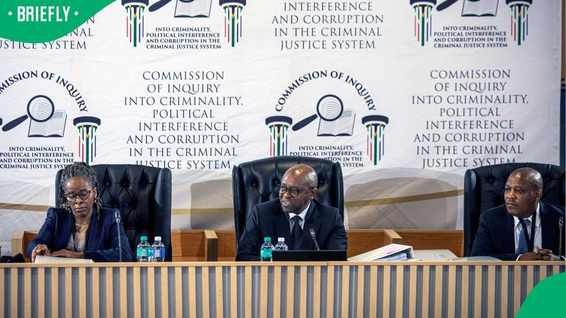 Deputy Chief Judge Mbuyiseli Madlanga and his co-commissioners listened to the application Deputy Chief Judge Mbuyiseli Madlanga and his co-commissioners listened to the application