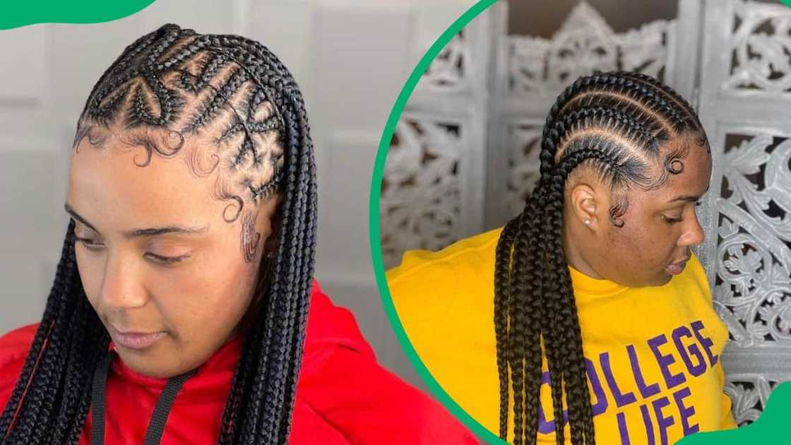 Stitched braids to the back Stitched braids to the back