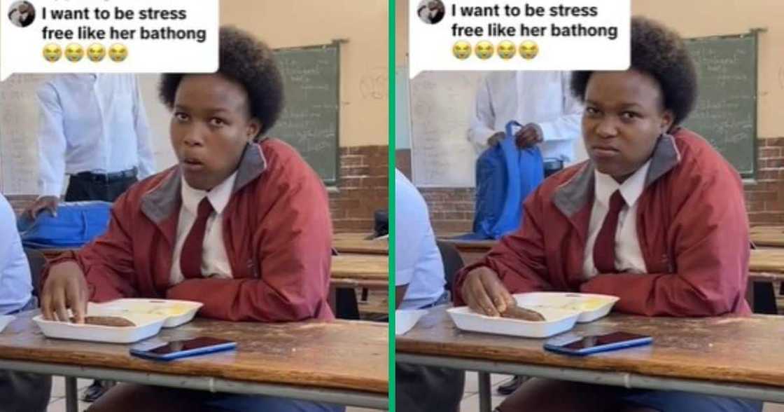 TikTok video of Bafokeng High School student eating pap at school TikTok video of Bafokeng High School student eating pap at school