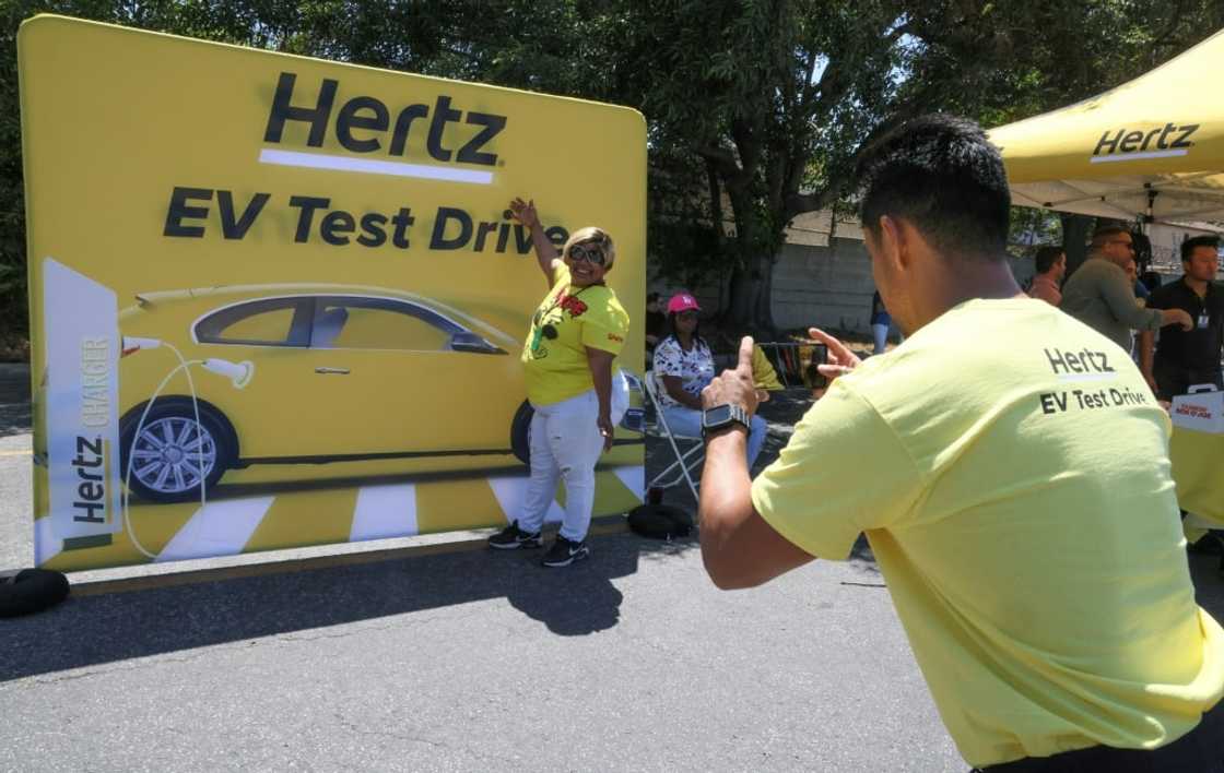 Hertz, which is shrinking its US electric vehicle fleet, said it is committed to education programs such as this EV test drive initiative last year at Los Angeles International Airport Hertz, which is shrinking its US electric vehicle fleet, said it is committed to education programs such as this EV test drive initiative last year at Los Angeles International Airport