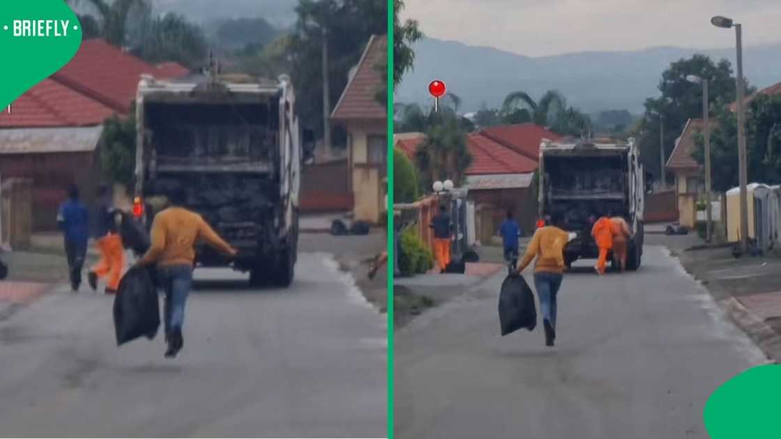 A man was captured in a video chasing rubbish collectors.