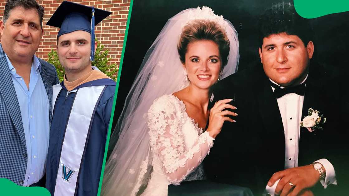 Tony Siragusa and his son, Anthony Jr. (L). The former NFL star with his wife, Kathy Giacalone (R)