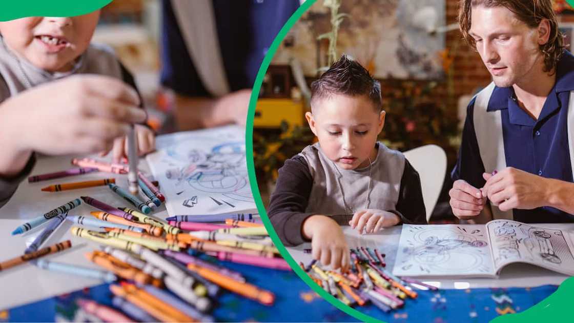 A parent homeschooling his kid A parent homeschooling his kid