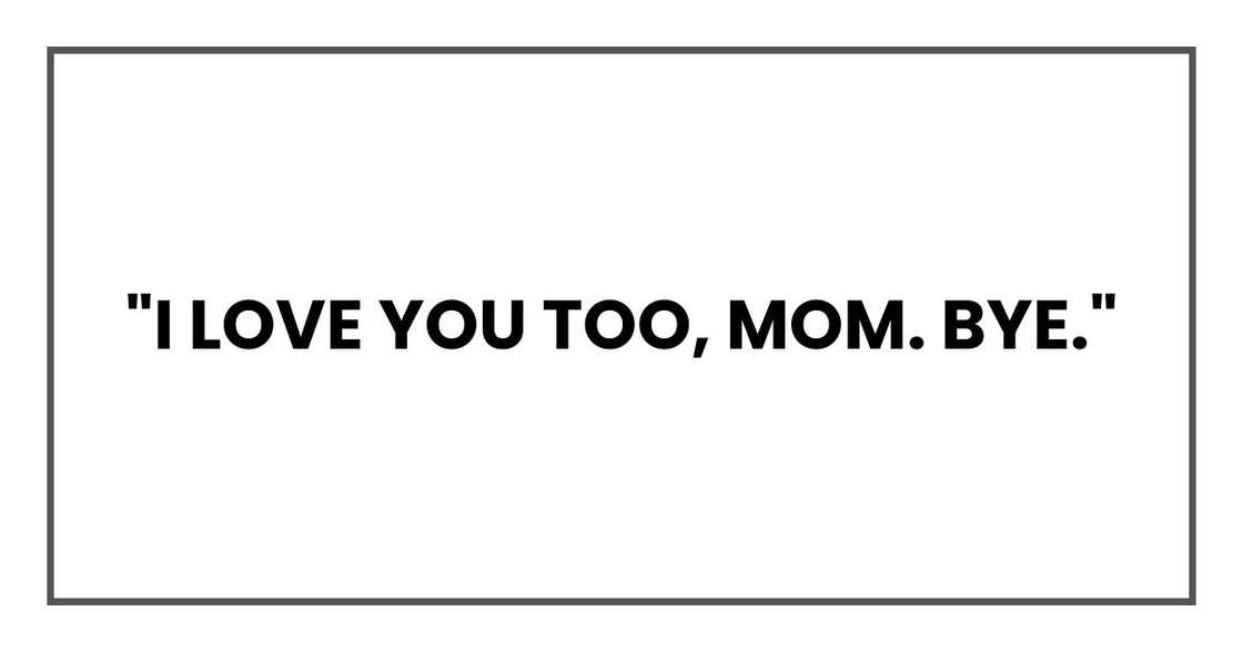 "I love you too, mom. Bye." "I love you too, mom. Bye."