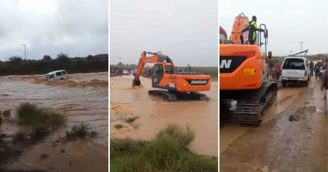 Video, Crawler Excavator, Bakkie, Flood, Mzansi Video, Crawler Excavator, Bakkie, Flood, Mzansi