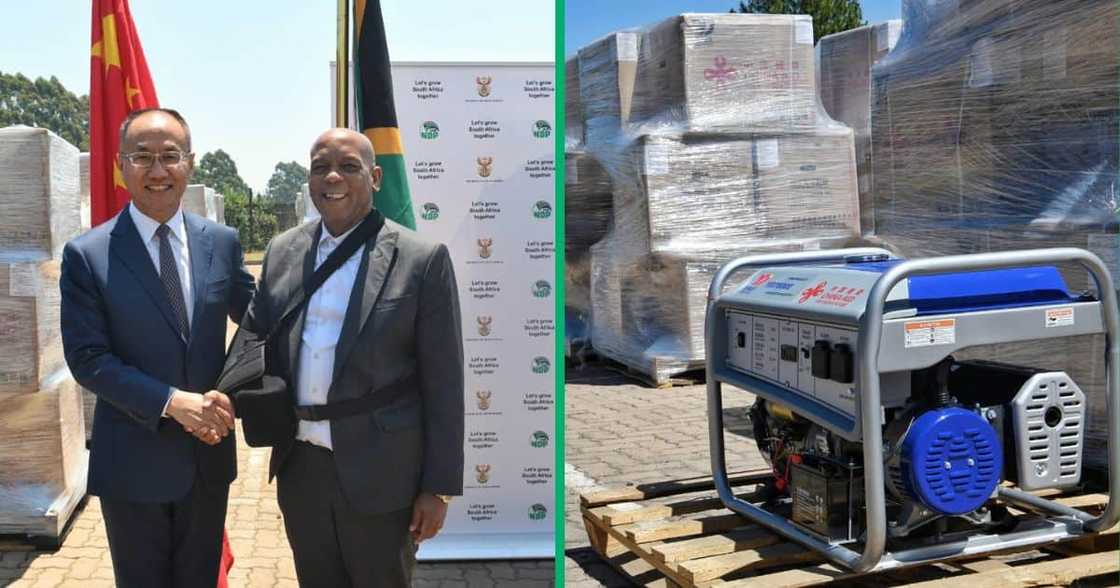 The Minister of Electricity Dr Kgosientsho Ramokgopa poses with the generators the Chinese government donated The Minister of Electricity Dr Kgosientsho Ramokgopa poses with the generators the Chinese government donated