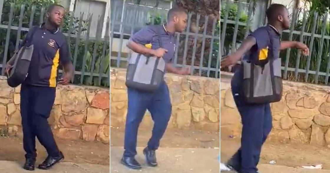 School boy dancing on his way to school, cheerful school boy dancing, Mzansi react to happy student School boy dancing on his way to school, cheerful school boy dancing, Mzansi react to happy student