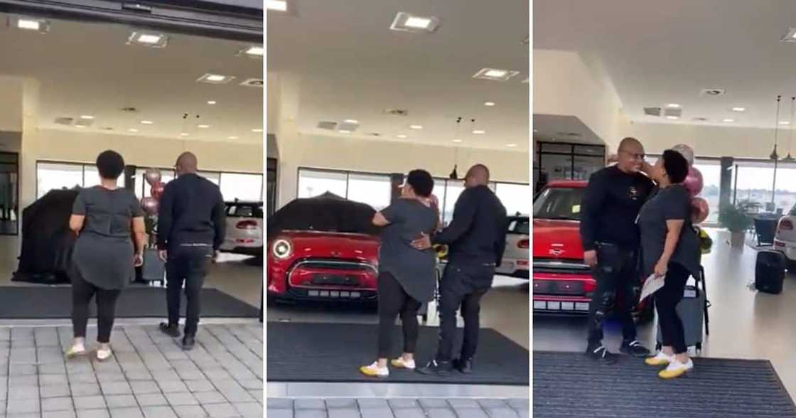 Tebogoetsile Baikedi surprising his wife with a Mini Cooper Tebogoetsile Baikedi surprising his wife with a Mini Cooper