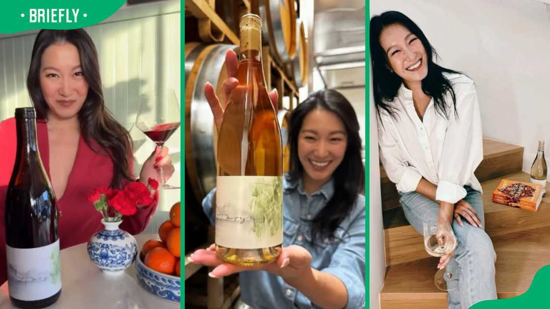 Kara Wang and her red and white wine bottles Kara Wang and her red and white wine bottles