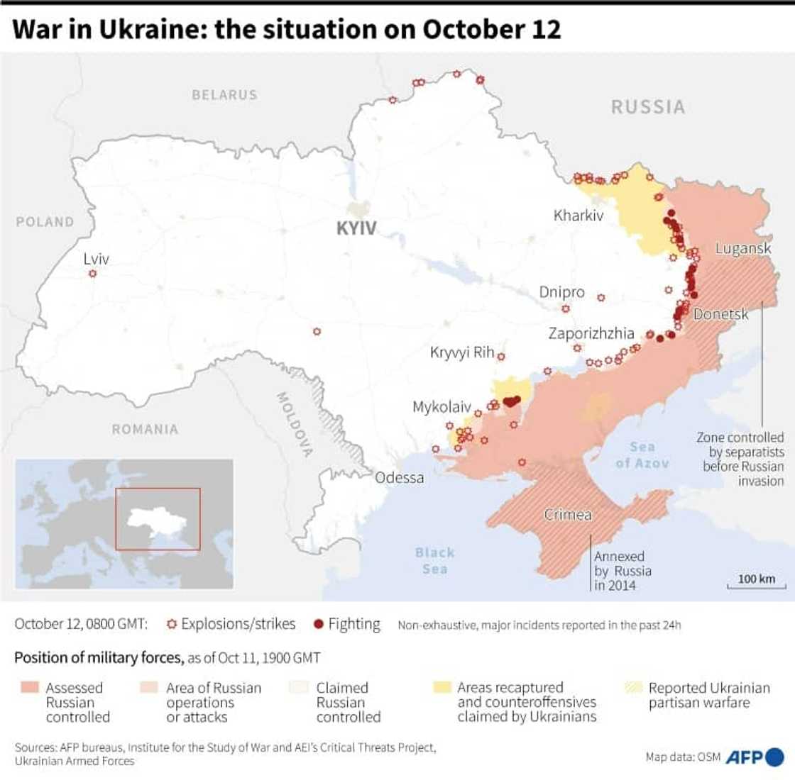 Kyiv said Wednesday that it had retaken five more settlements in the southern region of Kherson