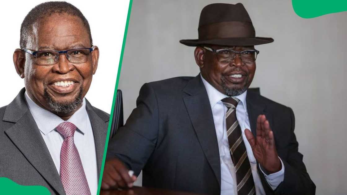 Enoch Godongwana in a suit (L). The politician rocking a homburg hat (R)