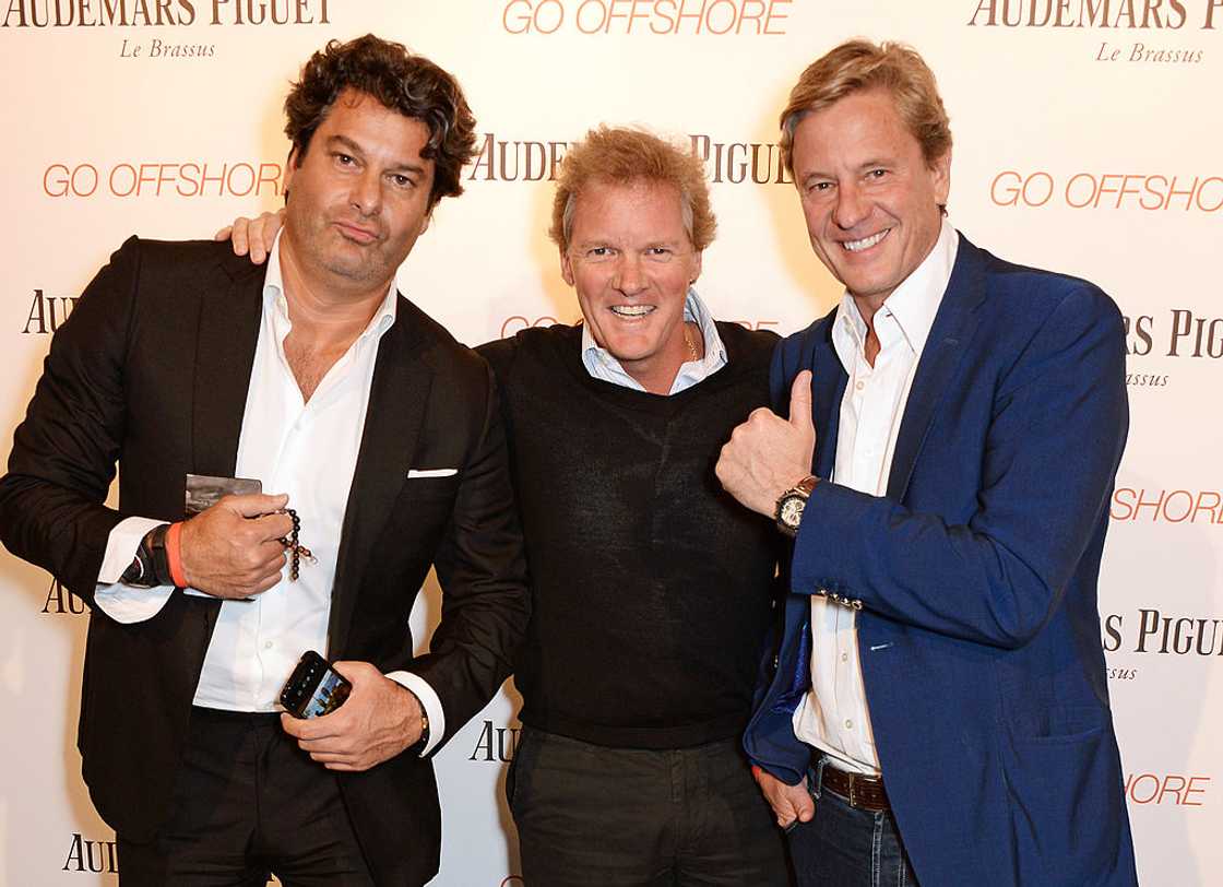 From (L to R) Tim Moufarrige, Brook Johnson, and Rob Hersov attend the Audemars Piguet Royal Oak