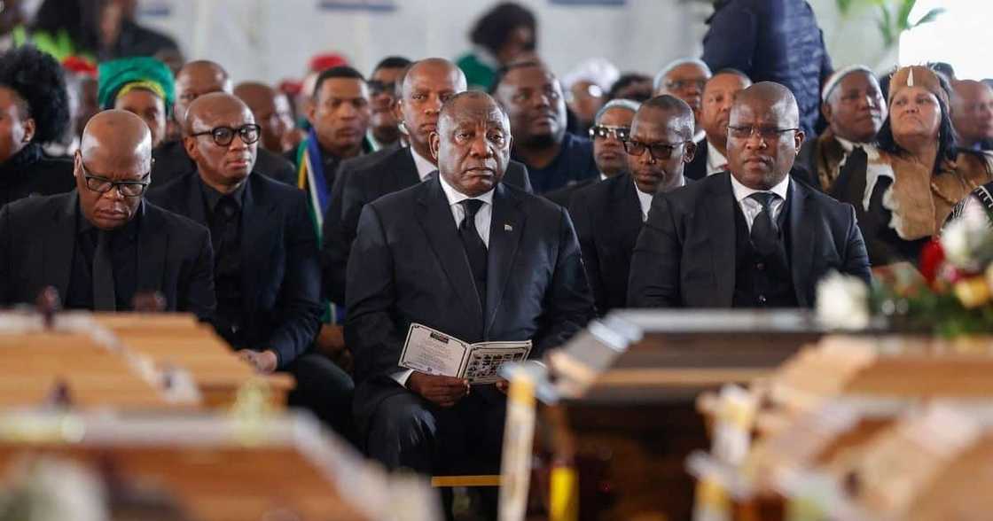 President Cyril Ramaphoa, enyobeni tavern tragedy, reactions, mass funeral President Cyril Ramaphoa, enyobeni tavern tragedy, reactions, mass funeral