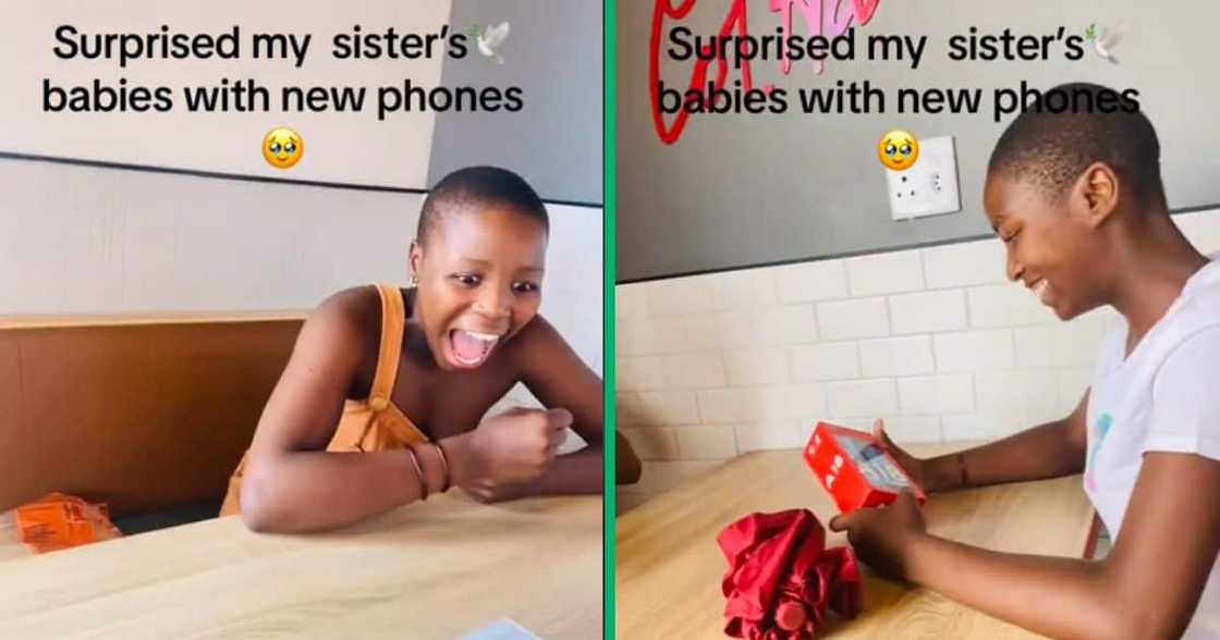 Woman surprises sisters with new phones Woman surprises sisters with new phones