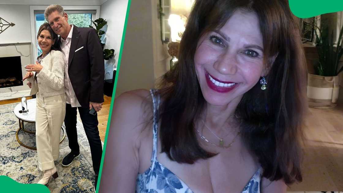 Theresa and her ex-husband posing for a photo (L). Nist rocking a colourful outfit (R) Theresa and her ex-husband posing for a photo (L). Nist rocking a colourful outfit (R)