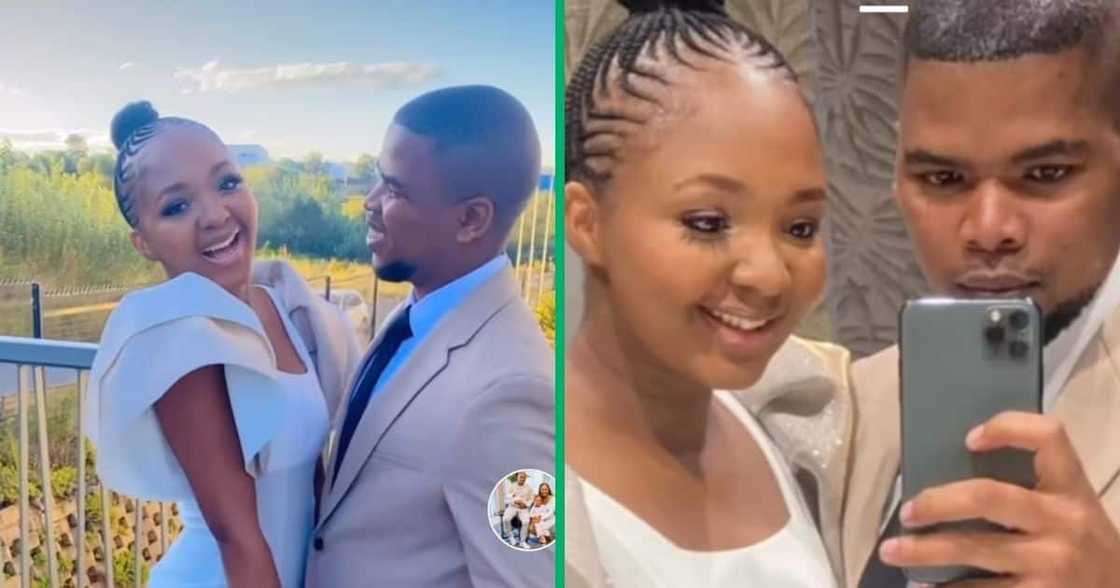 A couple got married in a small ceremony A couple got married in a small ceremony