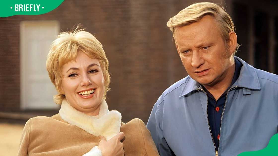 Shirley Jones and Dave Madden during an episode of The Partridge Family Shirley Jones and Dave Madden during an episode of The Partridge Family
