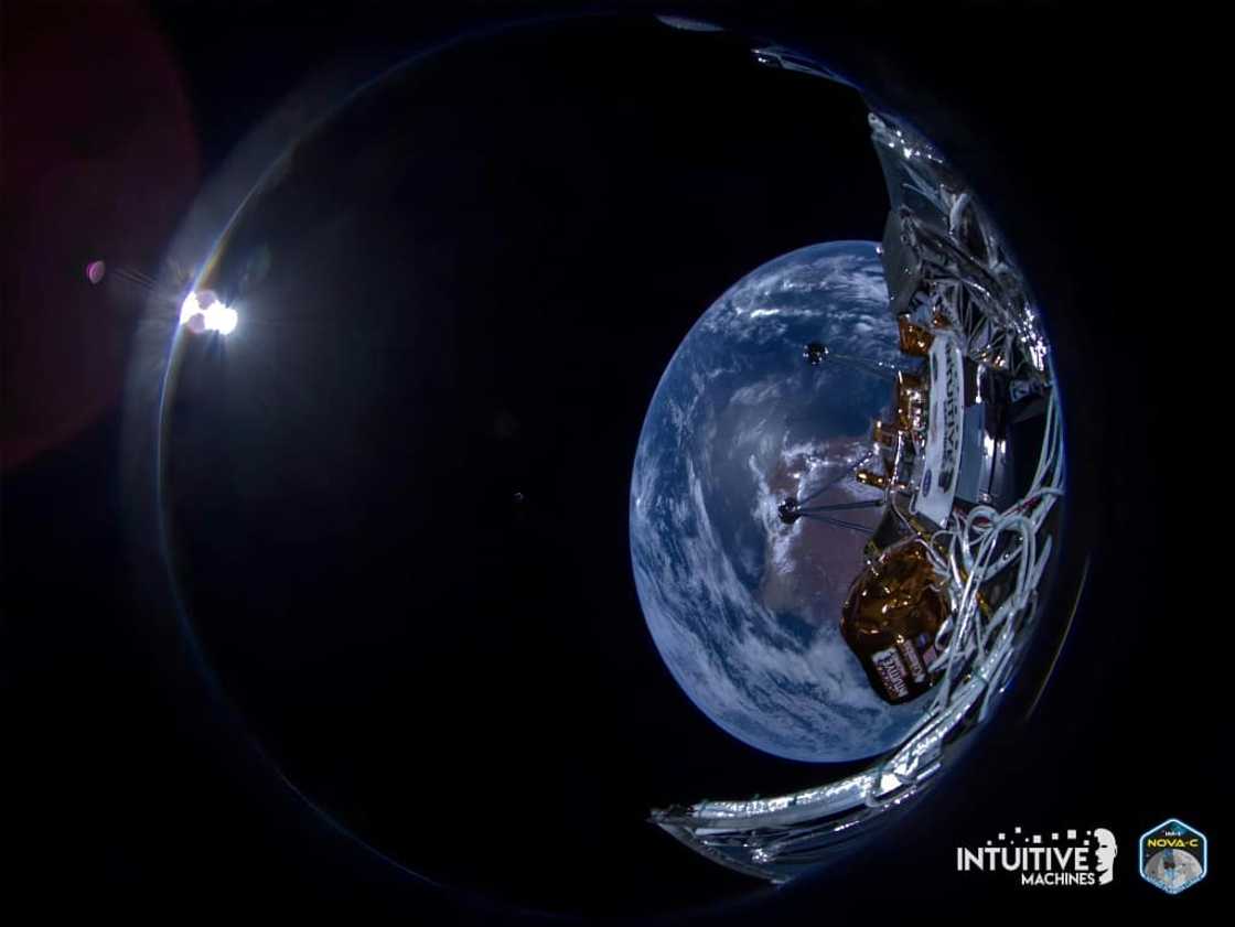 This photo courtesy of Intuitive Machine shows the first view of Earth taken during the IM-1 mission This photo courtesy of Intuitive Machine shows the first view of Earth taken during the IM-1 mission