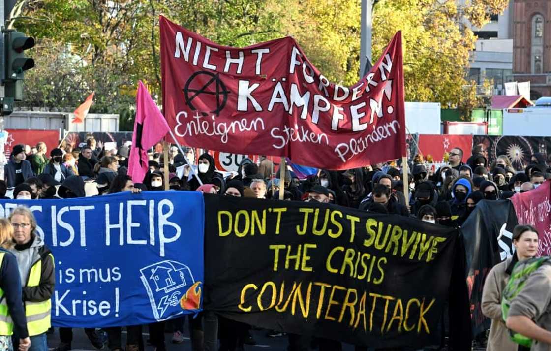 The demonstrators marched through the German capital after a call by left-wing organisations to protest against soaring prices and rents