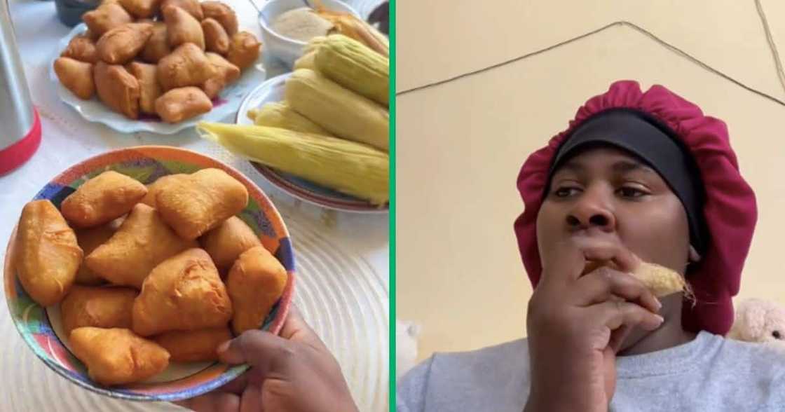 A woman's grandmother fed her a lot of food A woman's grandmother fed her a lot of food