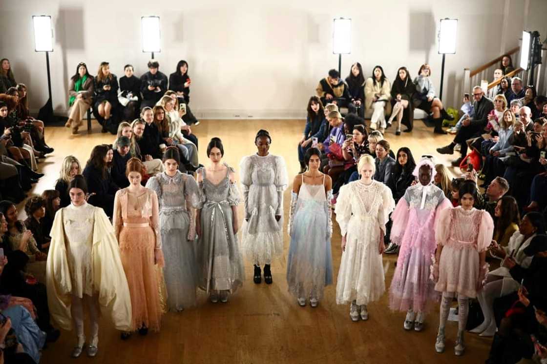 Elsewhere, Turkish designer Bora Aksu delivered a gloomier mood Elsewhere, Turkish designer Bora Aksu delivered a gloomier mood