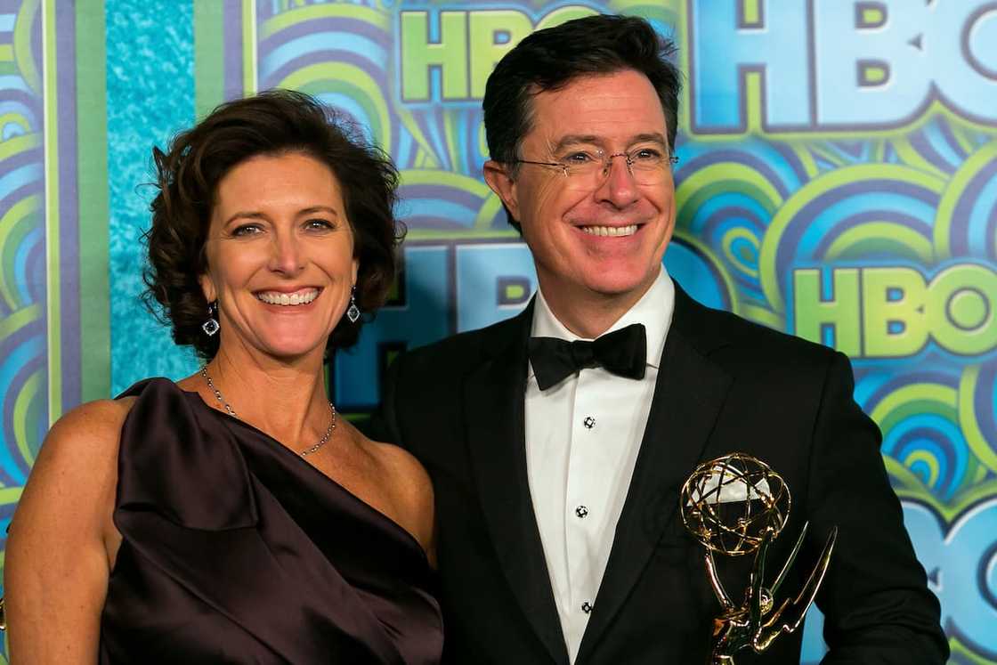 Stephen Colbert and Evelyn McGee during HBO's Annual Primetime Emmy Awards Post Award Reception at The Plaza at the Pacific Design Center on 22nd September 2013 in Los Angeles.