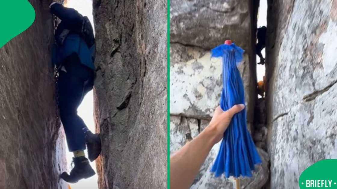 The image on the right showed a blue umbrella